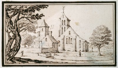 Una chiesa in Lorena e un edificio vicino da Jacques Callot