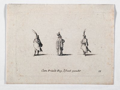 Una dama con un lungo cappotto e due cavalieri, da ... (incisione) da Jacques Callot