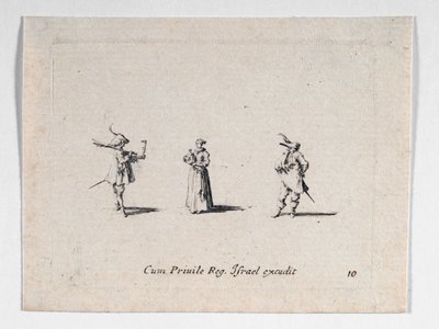 Una dama con una bottiglia di vino e due cavalieri, da ... (incisione) da Jacques Callot