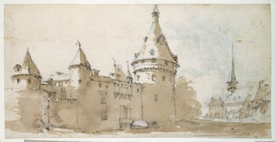 Un castello con torri e una chiesa da Jacques Callot