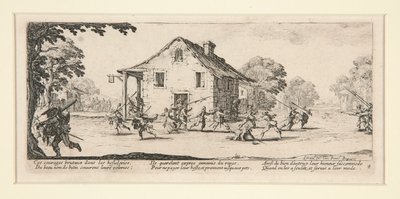 Scena di battaglia davanti a una casa, da Le Miserie e Disastri della Guerra, #4 di un set di 18 da Jacques Callot