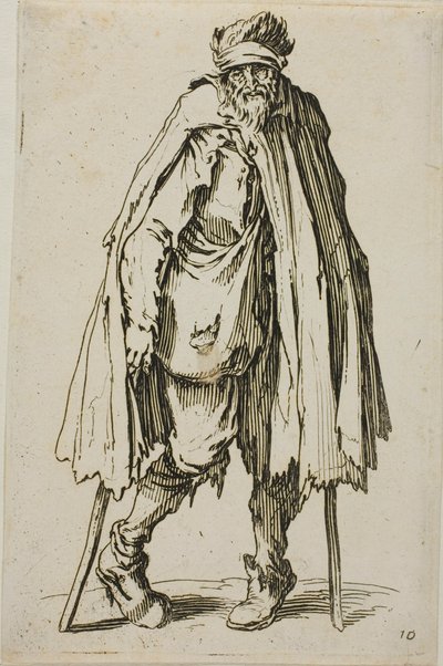 Mendicante appoggiato a un bastone, tavola diciannove da I mendicanti da Jacques Callot