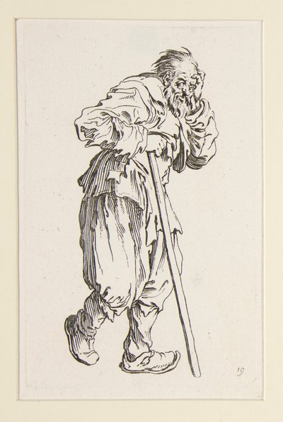 Mendicante appoggiato a un bastone, da I mendicanti (Le gueux appuyé sur un bâton) da Jacques Callot