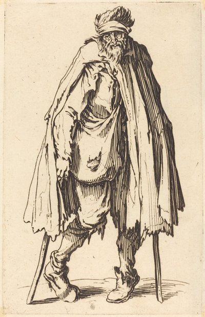 Mendicante con stampelle e sacco da Jacques Callot