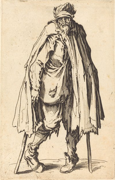 Mendicante con stampelle e sacco da Jacques Callot