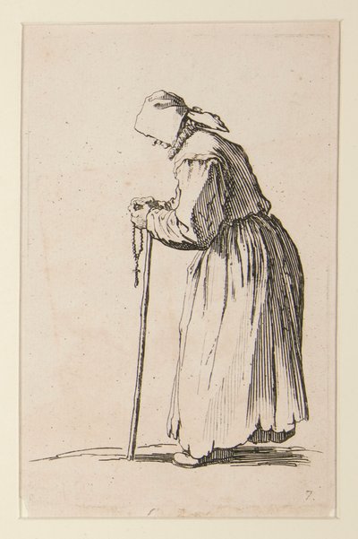 Mendicante con rosario, da I mendicanti (La mendiante aux rosaire) da Jacques Callot