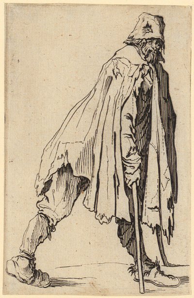 Mendicante con stampelle e cappello, foglio 4 della serie "I mendicanti" da Jacques Callot