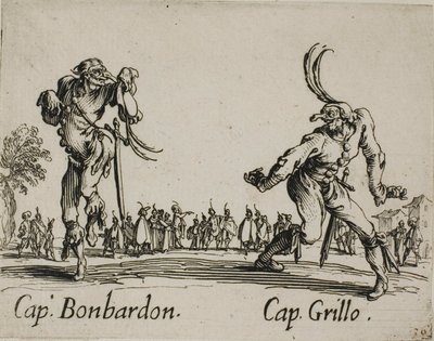 Capitano Bonbardon - Capitano Grillo, plate 13 from Balli di Sfessania da Jacques Callot