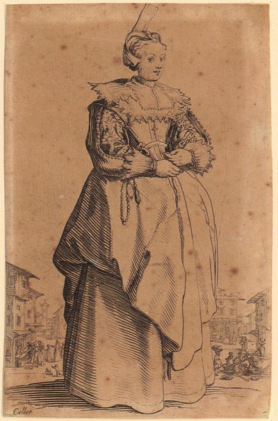 Dama con copricapo, tavola 1 della serie «La nobiltà» da Jacques Callot