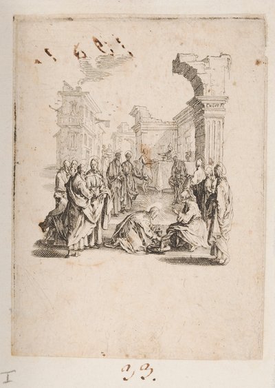 Discepolo che lava i piedi di Cristo, n. 1 di 11 da La Petite Passion da Jacques Callot