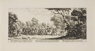 Scoperta dei soldati criminali, tavola nove da Le miserie della guerra da Jacques Callot