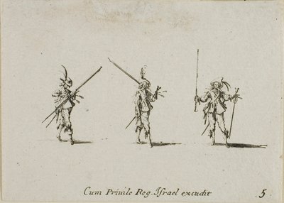 Esercizio con picche inclinate, tavola cinque da Gli esercizi militari da Jacques Callot