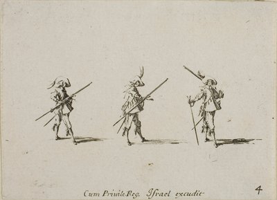 Esercizio con il moschetto, tavola quattro da Gli esercizi militari da Jacques Callot