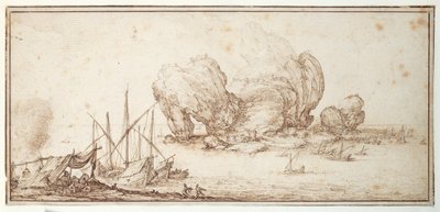 Rocce fantastiche, fortificate. Navigazione. Bivacco dei marinai in vista della loro imbarcazione (Le Grand Rocher) da Jacques Callot