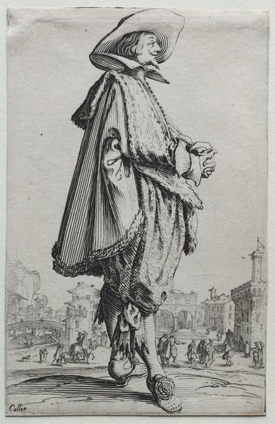 Gentiluomo in piedi di profilo con mani giunte da Jacques Callot