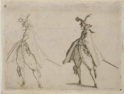 Gentiluomo con un grande mantello, visto di fronte, da I Capricci da Jacques Callot