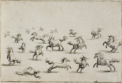 Cavalli che corrono liberi, da I Capricci da Jacques Callot