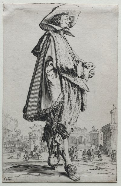 La Noblesse: Gentiluomo in piedi di profilo con le mani giunte da Jacques Callot