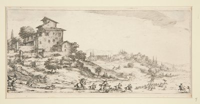 La caccia al cervo (Caccia al cervo vicino al maniero), da Paesaggi per Giovanni de Medici da Jacques Callot