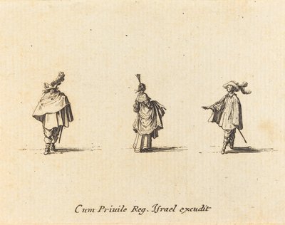 Signora con vestito raccolto e due gentiluomini da Jacques Callot