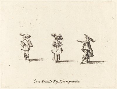 Signora con grandi piume e due gentiluomini da Jacques Callot