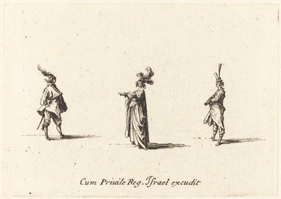 Signora con cappello piumato e due gentiluomini da Jacques Callot
