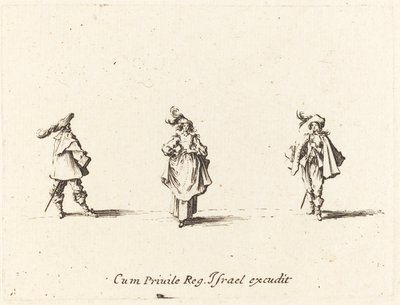 Signora con Piume e Due Gentiluomini, probabilmente 1634 da Jacques Callot