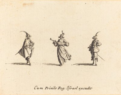 Signora con strumento a corde e due gentiluomini da Jacques Callot