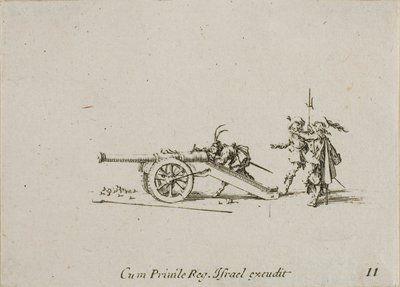 Caricamento del cannone, tavola undici da Gli esercizi militari da Jacques Callot