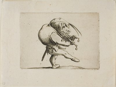 Uomo che suona una griglia come un violino, da Varie Figure Gobbi da Jacques Callot