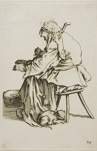 Vecchia donna con gatti, tavola 25 da I mendicanti da Jacques Callot
