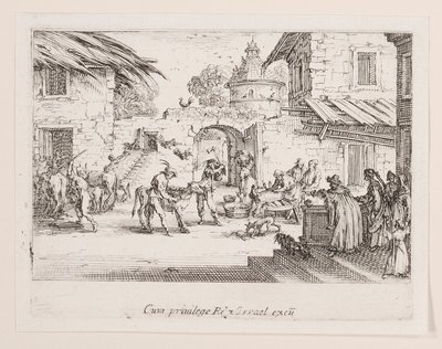 Si uccide il vitello grasso (Il grande vitello è ucciso), dalla serie La vita di l da Jacques Callot