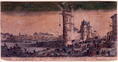 Parigi, Ile de la Cité, Le Pont Neuf e la Torre di Nesle. Incisione di Jacques Callot. da Jacques Callot