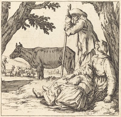 Coppia di contadini con mucca da Jacques Callot