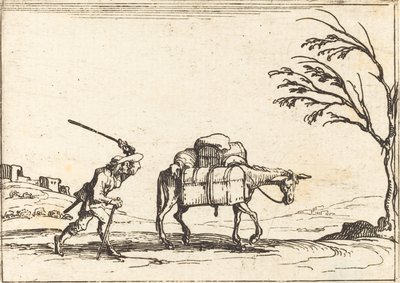 Contadino che frusta il suo asino da Jacques Callot