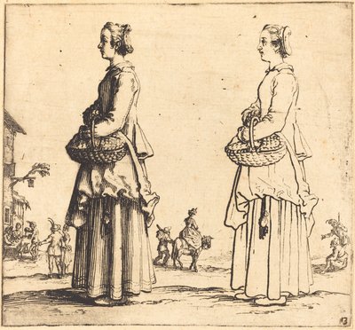 Contadina con cesto, di profilo, rivolta a sinistra da Jacques Callot