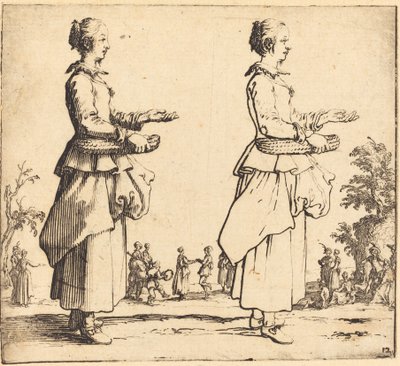 Contadina con cesto, di profilo, rivolta a destra da Jacques Callot