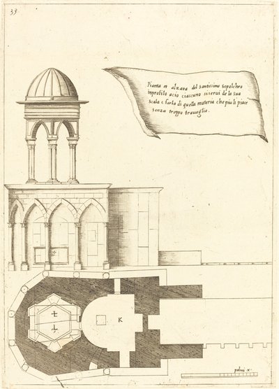 Piano e elevazione della Chiesa del Santo Sepolcro da Jacques Callot