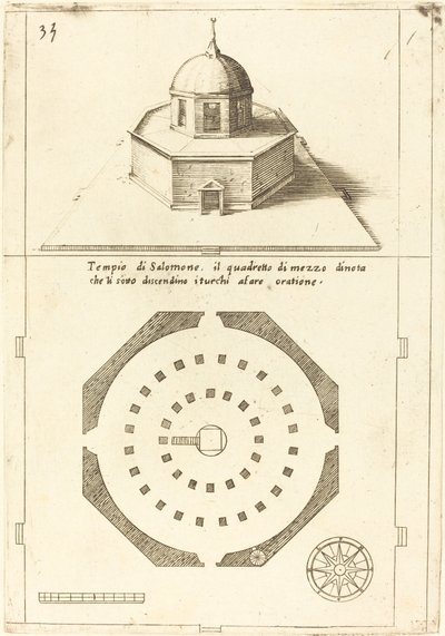 Piano e rendering del Tempio di Salomone da Jacques Callot