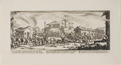 Saccheggio e incendio di un villaggio, tavola sette da The Miseries of War da Jacques Callot