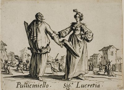Pulliciniello - Signora Lucretia, plate 9 from Balli di Sfessania da Jacques Callot