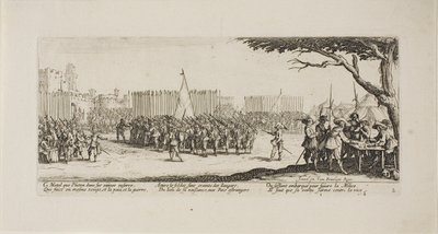 Reclutamento delle truppe, tavola due da Le miserie della guerra da Jacques Callot