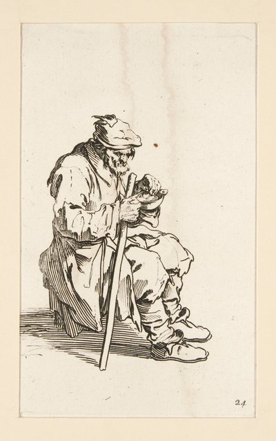 Mendicante seduto, che mangia, da I Mendicanti da Jacques Callot