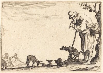 Pastore che suona il flauto da Jacques Callot