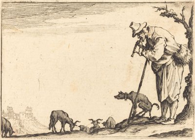Pastore che suona il flauto, c. 1617 da Jacques Callot