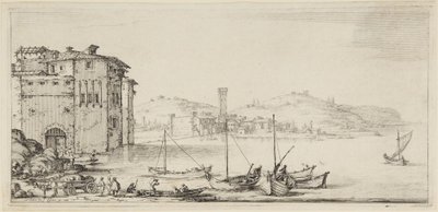 Navi in caricamento, dalla serie Diverse Vedute Designate in Fiorenza (Diversi paesaggi disegnati a Firenze) da Jacques Callot