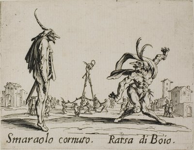 Smaraolo cornuto - Ratsa di Boio, tavola 4 da Balli di Sfessania da Jacques Callot