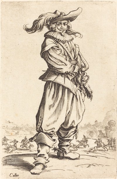 Soldato con cappello piumato da Jacques Callot