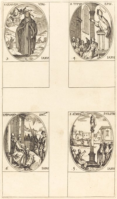 Santa Genoveffa; San Tito; San Simeone Stilita; Epifania da Jacques Callot