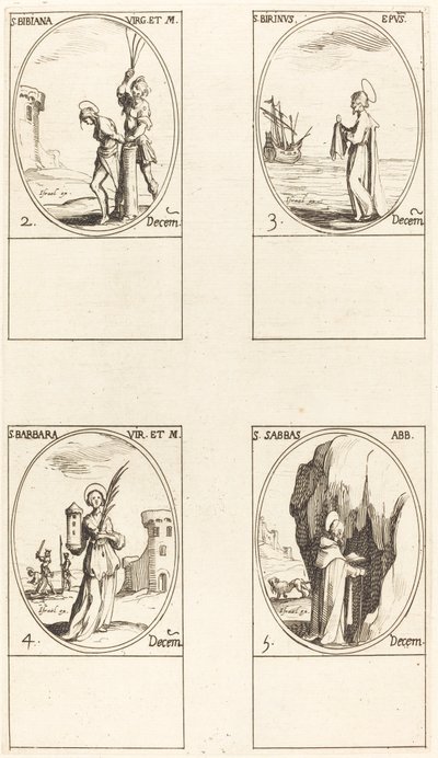 Santa Irene e compagne; Santa Cristiana; Santi Anania, Azaria e Misael; San Floriano e da Jacques Callot